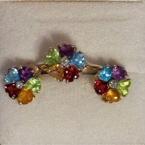 10k Vibrant Floral Gemstone Earrings and Ring Set - Truly Stunning 🤩